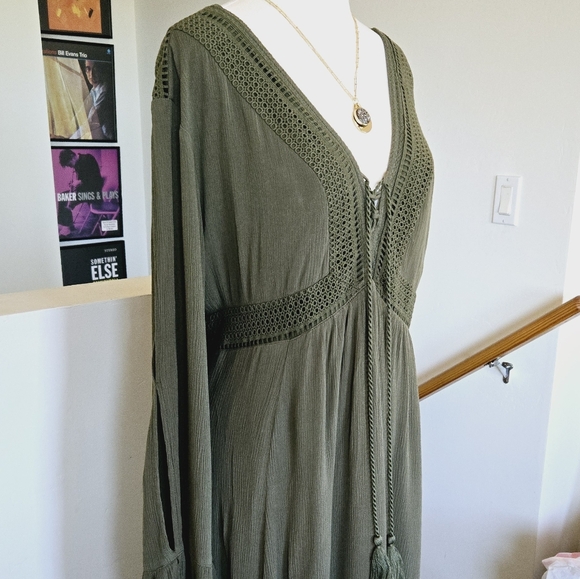 TORRID Mini Gauze Lace-Up Skater Dress Olive Green 4X - Picture 8 of 14